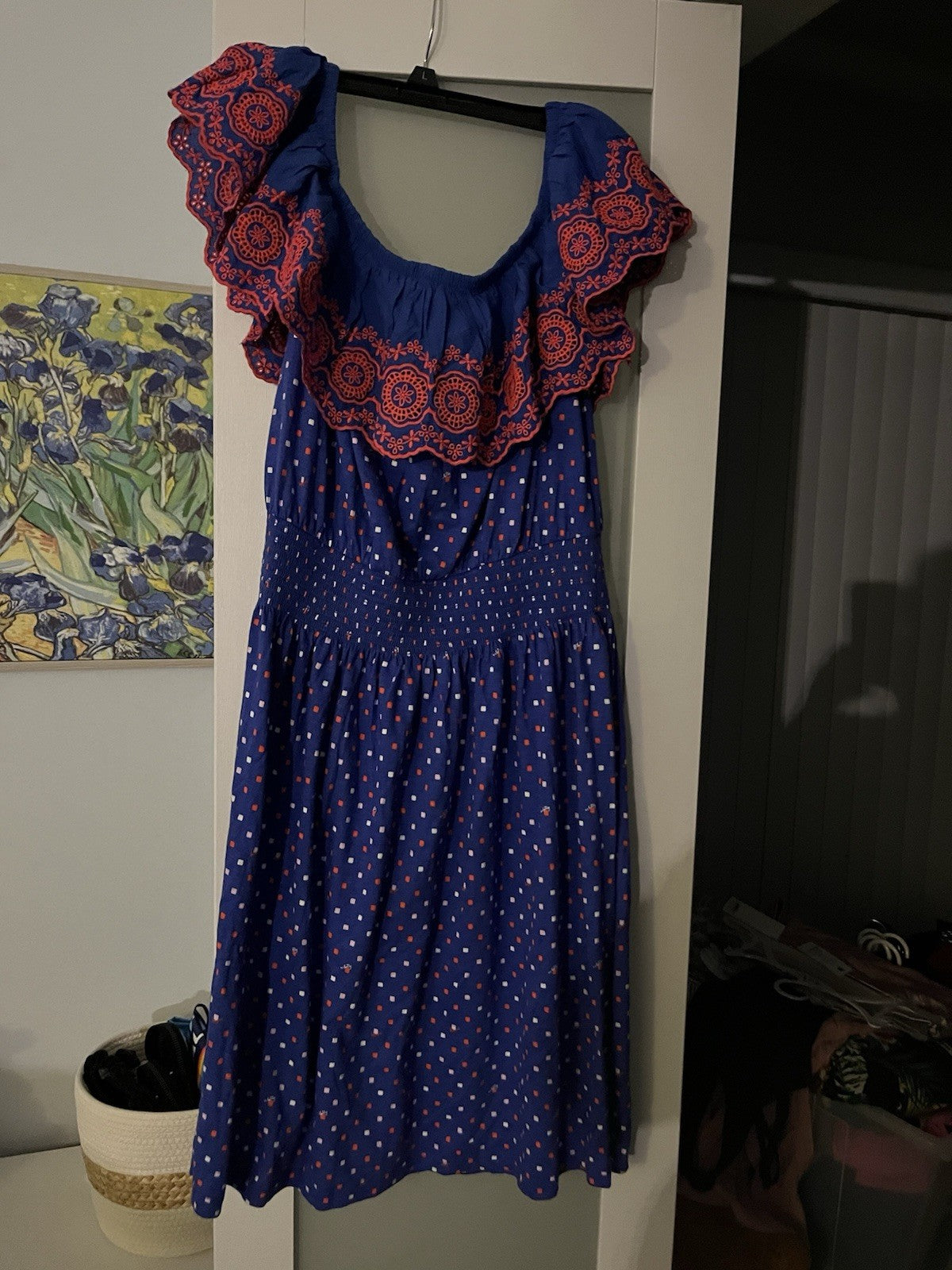 LILLY PULITZER BOREALIS BLUE LILLY SQUARED KALAMA OFF THE SHOULDER DRESS SZ L