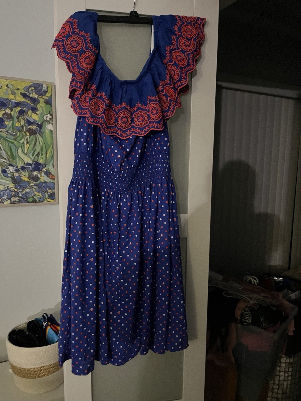 LILLY PULITZER BOREALIS BLUE LILLY SQUARED KALAMA OFF THE SHOULDER DRESS SZ L
