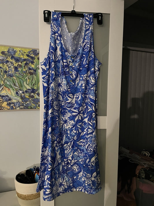 New Lilly Pulitzer Lela Henley Tank Dress Size Large Flocking Fabulous Blue Xl